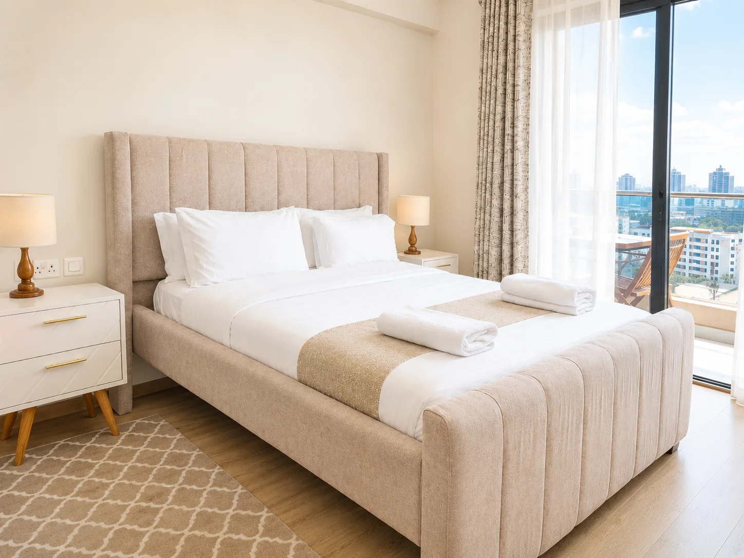 Master bedroom in a BednBeyond furnished residence
